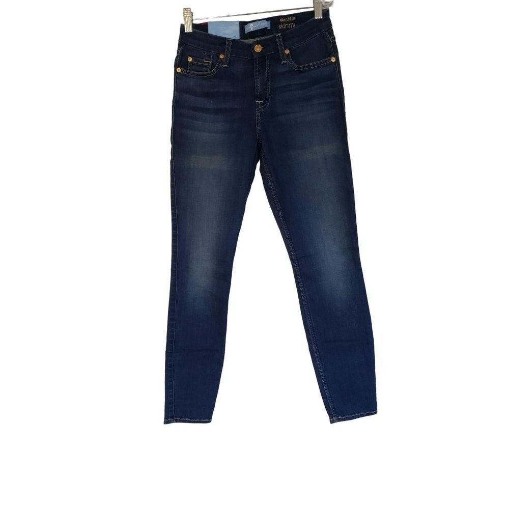 NWT 7‎ FOR ALL MANKIND Jeans Size 24 Blue THE ANKLE SKINNY MEDIUM WASH